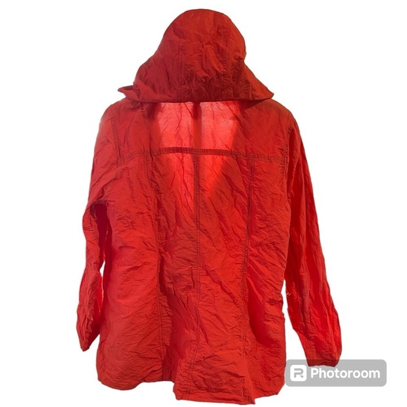 EILEEN FISHER ~ Orange Rumpled Metallic Jacket with Removable Hood Asymmetric - Picture 9 of 13